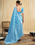 Vasthrlay Womens Banarasi Jacquard Sky Blue Saree With Unstitched Blouse Piece