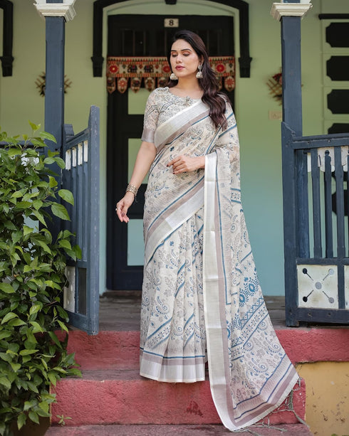 Vasthrlay Handwoven Printed Tasselled Saree