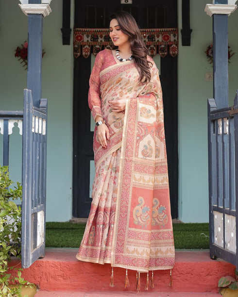 Vasthrlay Handloom Tassels Botanical Saree