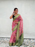 Vasthrlay Kanjivaram Organza Kalamkari Cream Purple Ethnic Wear