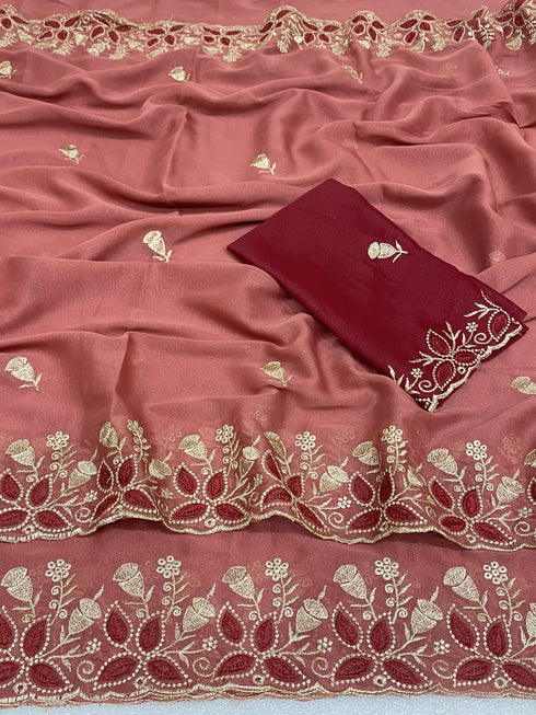 Vasthrlay Pink Embroidery Saree