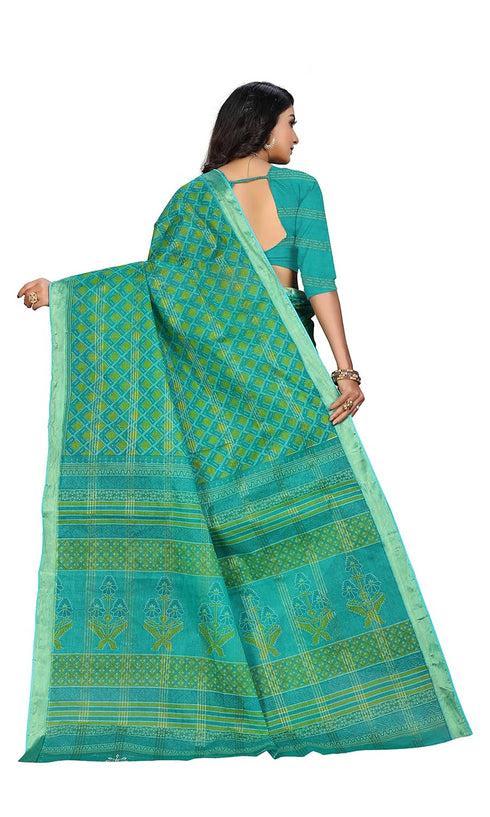 Vasthrlay Cotton Printed Green Saree