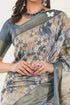 Vasthrlay Dusty Blue Beige Abstract Print Polyester Saree With Zari Border And Unstitched Blouse Piece