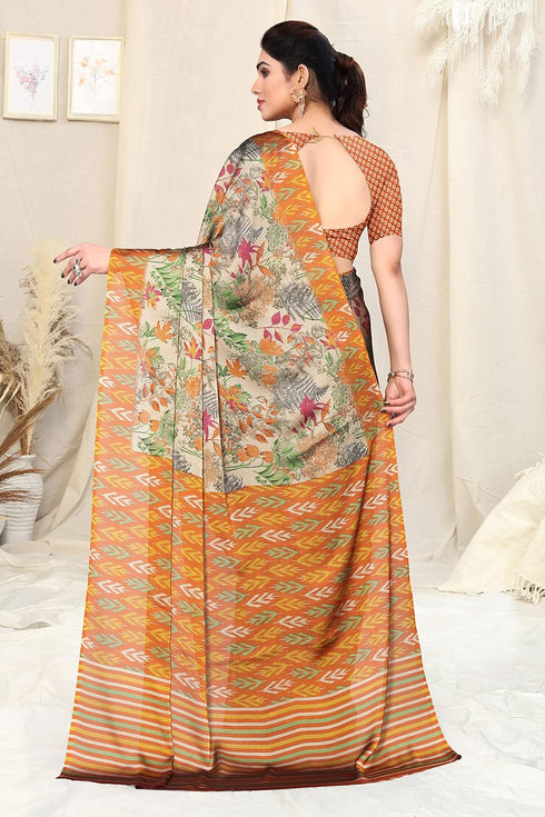 Vasthrlay Fashion Chiffon Georgette Beige Ethnic Wear