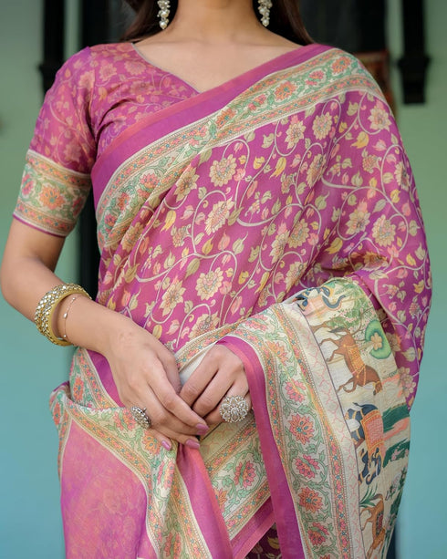 Vasthrlay Handloom Printed Elephant Saree