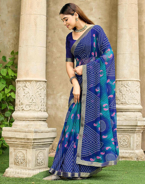Vasthrlay Chiffon Bandhani Unstitched Green Saree
