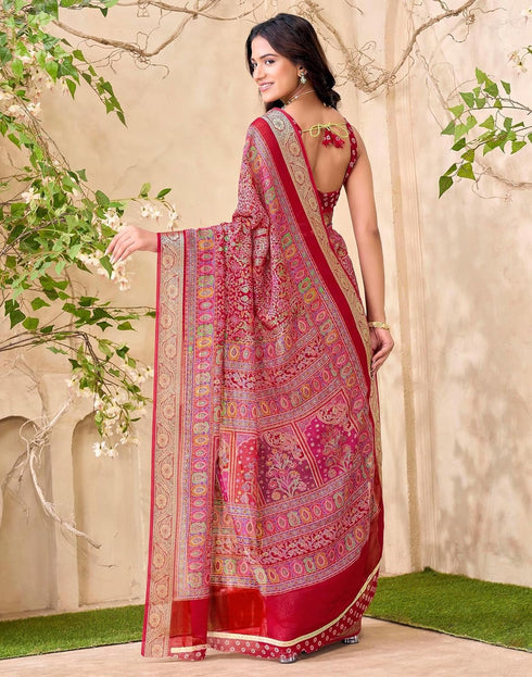 Vasthrlay Georgette Printed Unstitched Red Saree