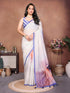 Vasthrlay White2 Floral Printed Design Linen Saree With Solid Unstitched Linen Blouse Piece