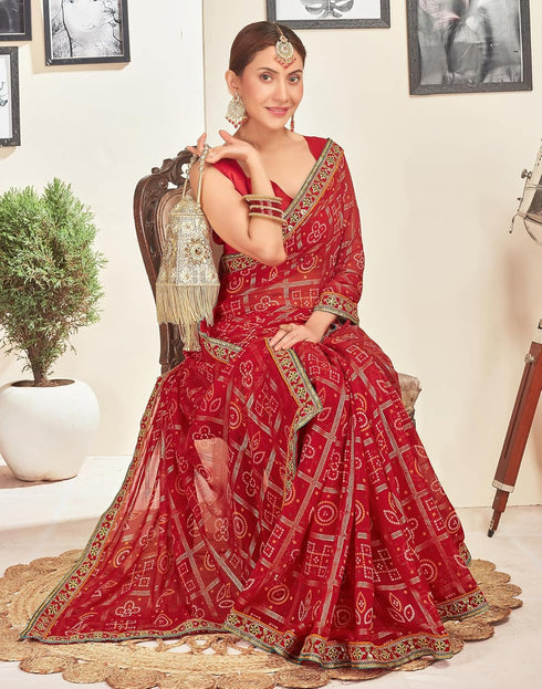 Vasthrlay Georgette Embroidery Unstitched Pink Saree