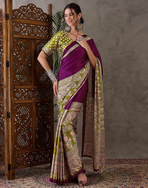 Vasthrlay Printed Tassels Unstitched Maroon Saree