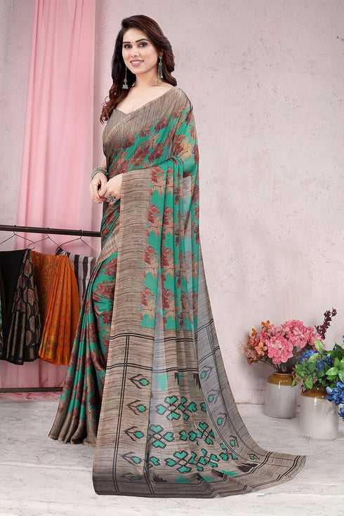 Vasthrlay Fashion Chiffon Georgette Beige Ethnic Wear