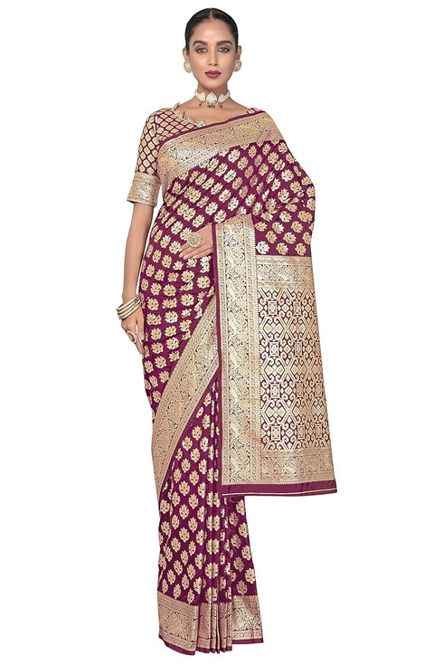 Vasthrlay Banarasi Bridal Maroon Ethnic Wear