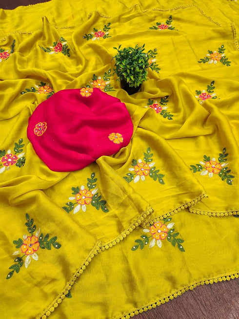 Vasthrlay Vichitra Embroidery Brown Black