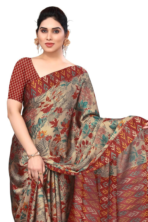 Vasthrlay Fashion Chiffon Georgette Beige Ethnic Wear