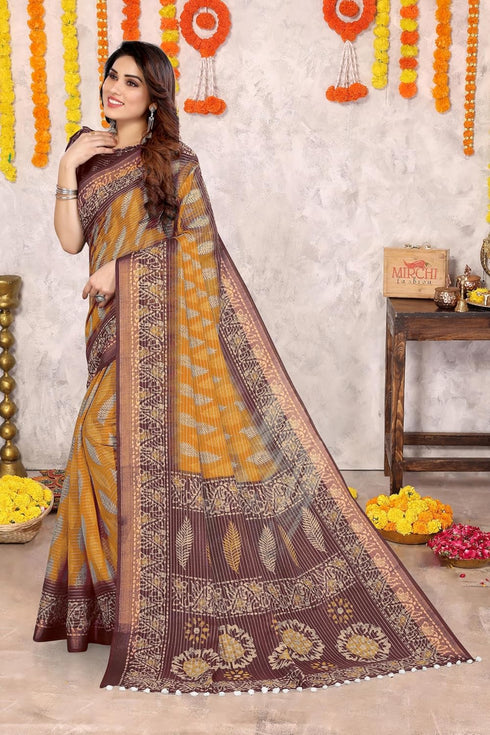 Vasthrlay Fashion Printed Mustard Ethnic Wear