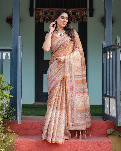Vasthrlay Handloom Tassels Botanical Saree