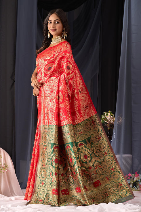 Vasthrlay Red Silk Saree