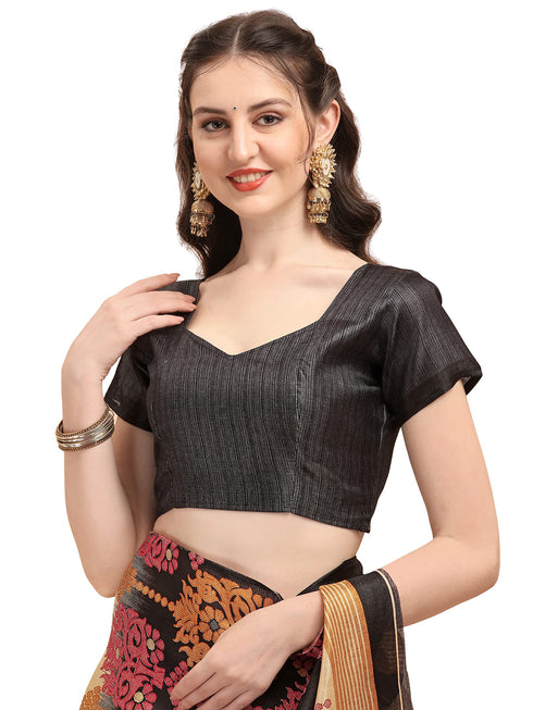 Vasthrlay Black Printed Unstitched Saree