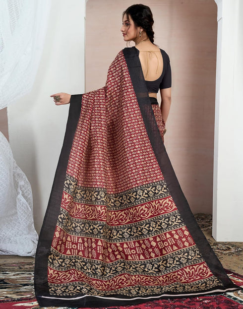 Vasthrlay Bandhani Printed Unstitched Black Saree