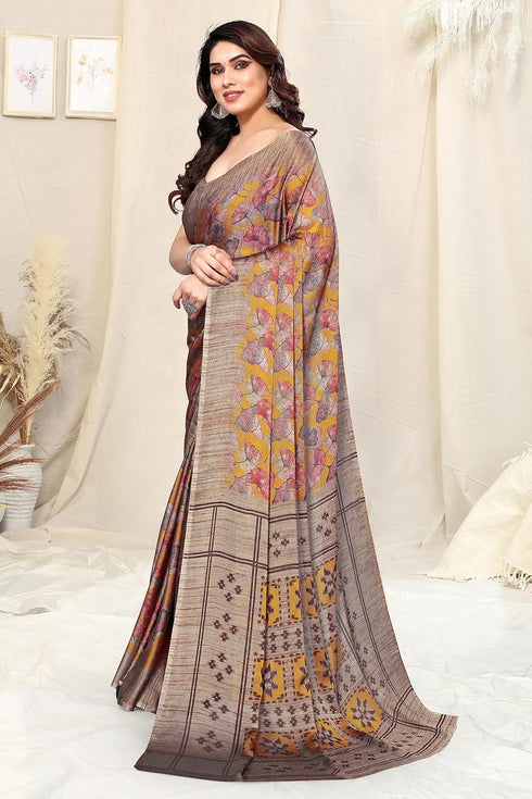 Vasthrlay Fashion Chiffon Georgette Beige Ethnic Wear