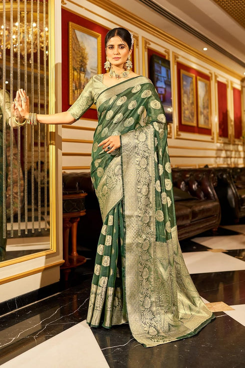 Vasthrlay Women's Organza Designer Unstitched Saree