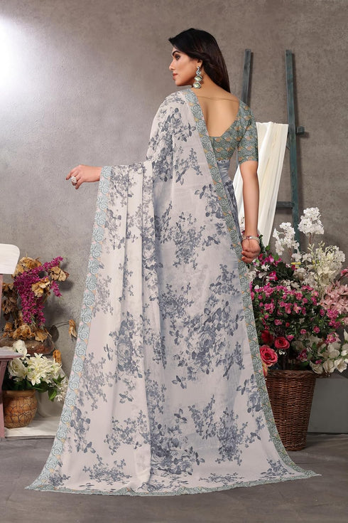Vasthrlay Fashion Chiffon Printed Grey Ethnic Wear