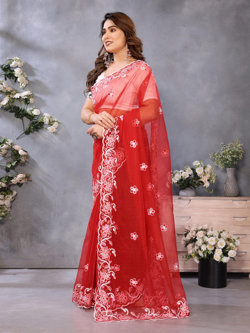Vasthrlay Blue Embroidery Unstitched Saree