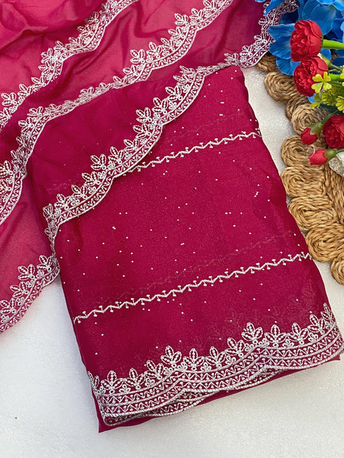 Vasthrlay Blue Embroidery Saree