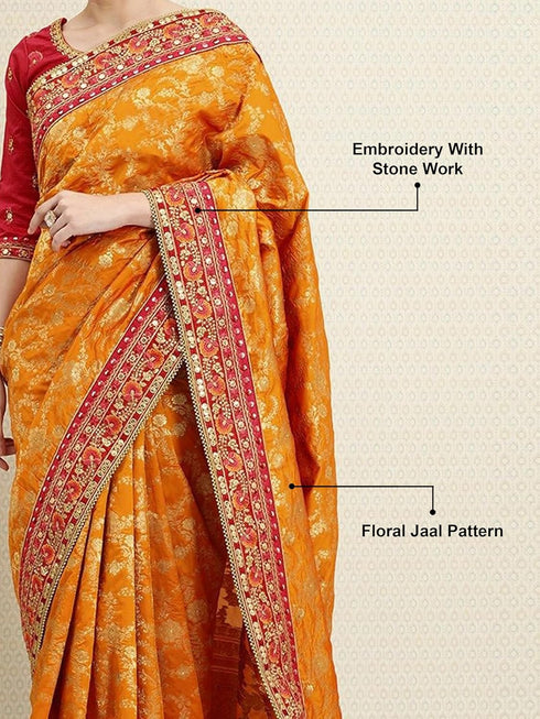 Vasthrlay Embroidery Unstitch Orange Ethnic Wear