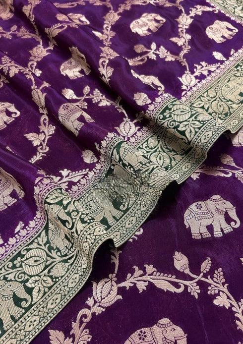 Vasthrlay Banarasi Elephant Unstitched Saree