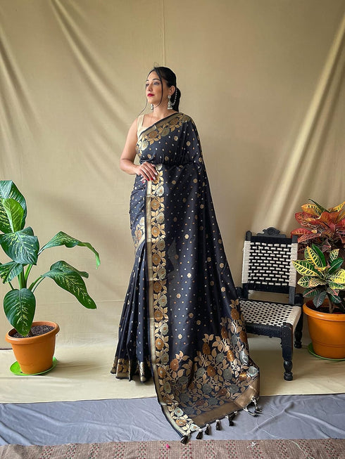 Vasthrlay Kanjivaram Banarasi Jacquard Unstitched Saree