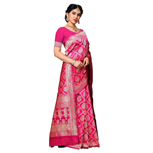 VasthrlayKanjivaram Banarasi Jacquard Pink Free Ethnic Wear