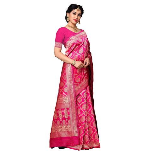 Vasthrlay Pink Kanjivaram Unstitched Saree