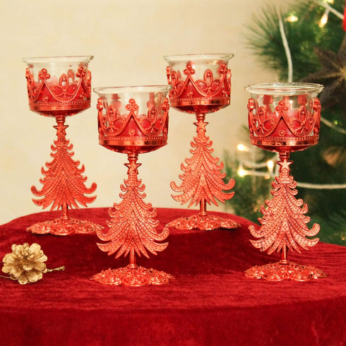 TIED RIBBONS Set of 4 Christmas Candle Holder