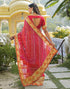 Vasthrlay Bandhani Embroidery Red | Pink Saree With Unstitched Blouse Piece