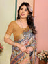 Vasthrlay Brown Printed Unstitched Saree