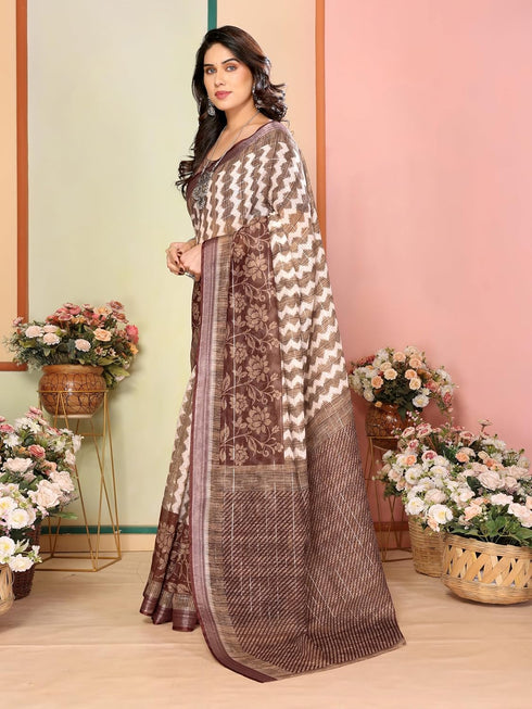 Vasthrlay Digital Printed Unstitched Brown Free Ethnic Wear
