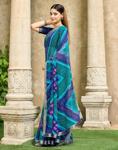 Vasthrlay Chiffon Bandhani Unstitched Green Saree