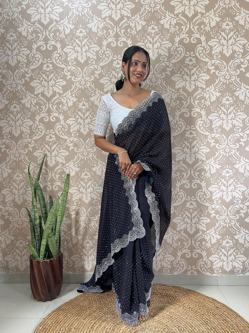 Vasthrlay Georgette Embellishments Scalloped Traditional