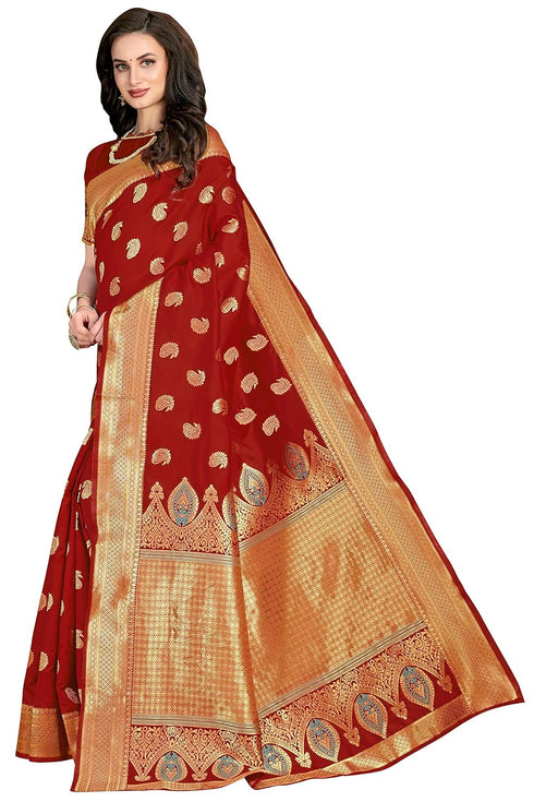 Vasthrlay Banarasi W Maroon Ethnic Wear