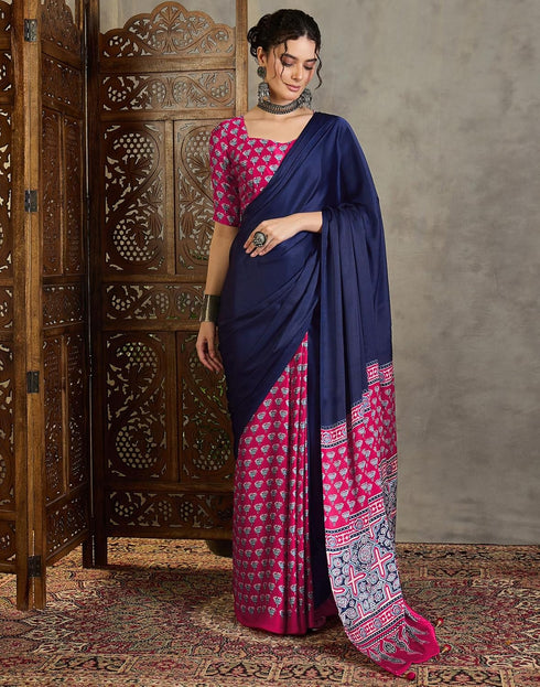 Vasthrlay Printed Tassels Unstitched Maroon Saree