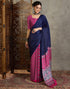 Vasthrlay Printed Tassels Navy Blue | Rani Pink Saree With Unstitched Blouse Piece