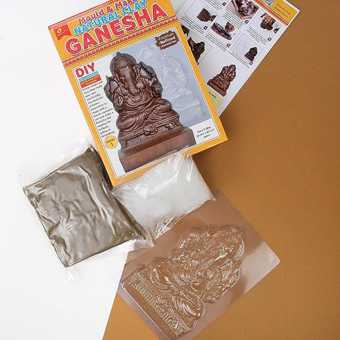 Natural Clay Ganesha Idol Making Mold DIY Kit Metallic Wax