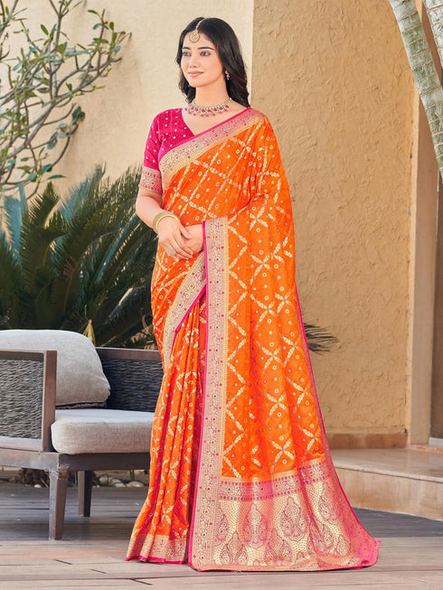 Vasthrlay Kanjivaram Satin Orange Ethnic Wear