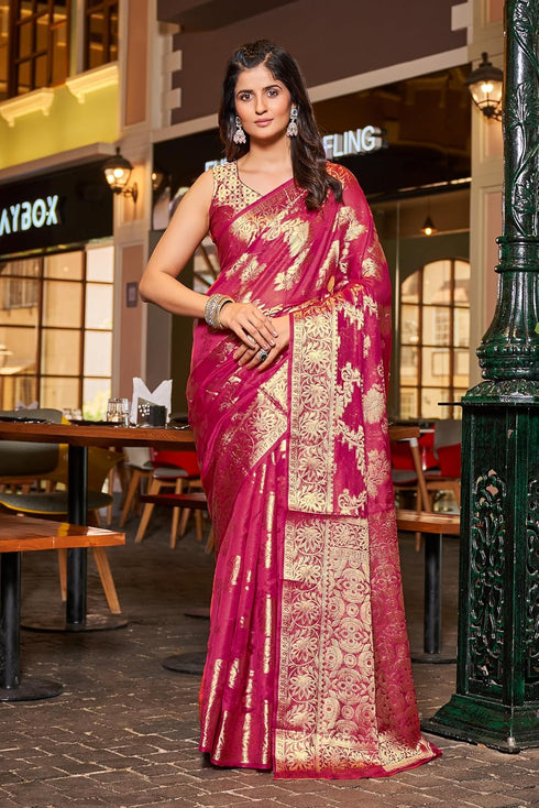 Vasthrlay Organza Patola Unstitched Blouse Saree