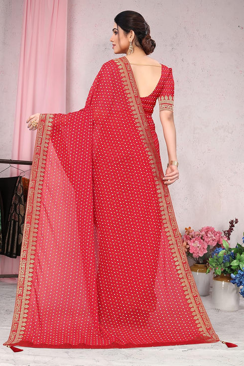 Vasthrlay Fashion Georgette Bandhej Red Ethnic Wear