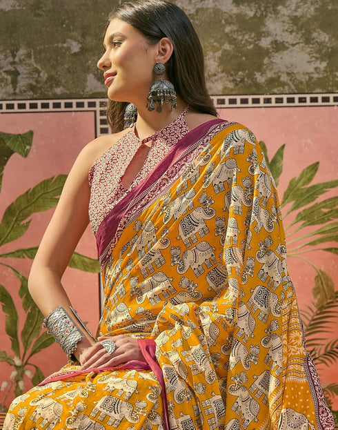 Vasthrlay Womens Printed Unstitched Maroon Saree
