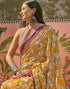 Vasthrlay Womens Printed Yellow Saree With Unstitched Blouse Piece