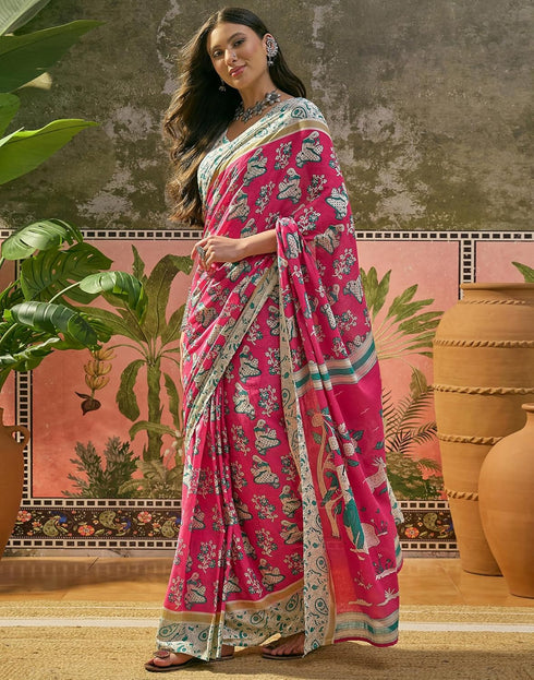 Vasthrlay Womens Printed Unstitched Maroon Saree