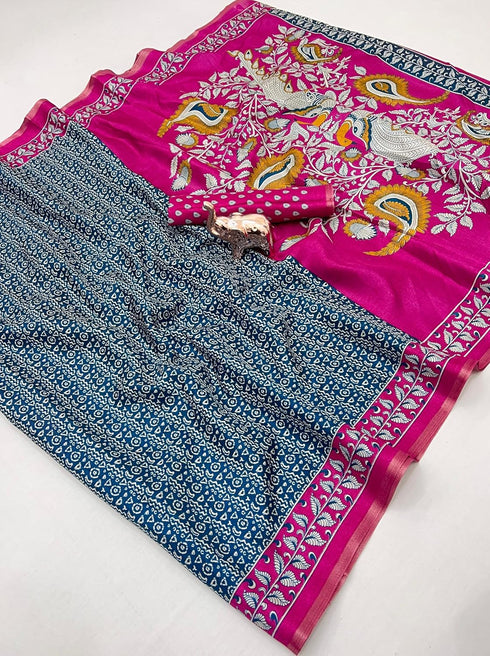 Vasthrlay Kalamkari Beautiful Navy Blue